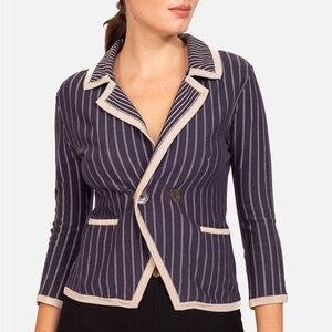Karen Millen Navy and Cream Striped Blazer